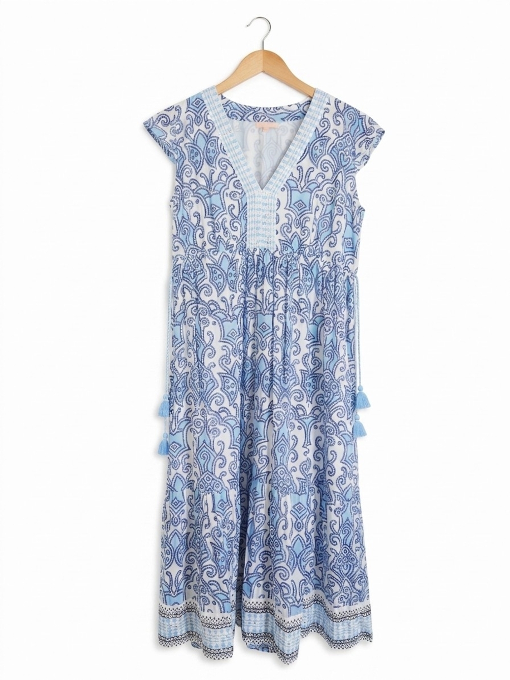 Blue Paisley Maxi Dress with Tassel Waist Size XS